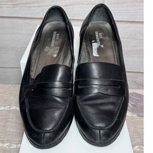 Ros Hommerson Delta Black Leather Penny Loafers Womens 9WW Wide Width Flat Shoes